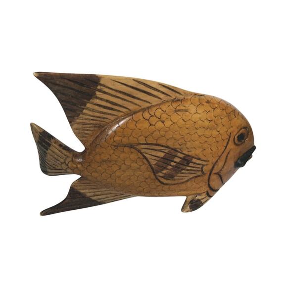 Vintage Pair of Wood Carved Fish Detailed Scales Sculpture 9" x 6" - Picture 2 of 9